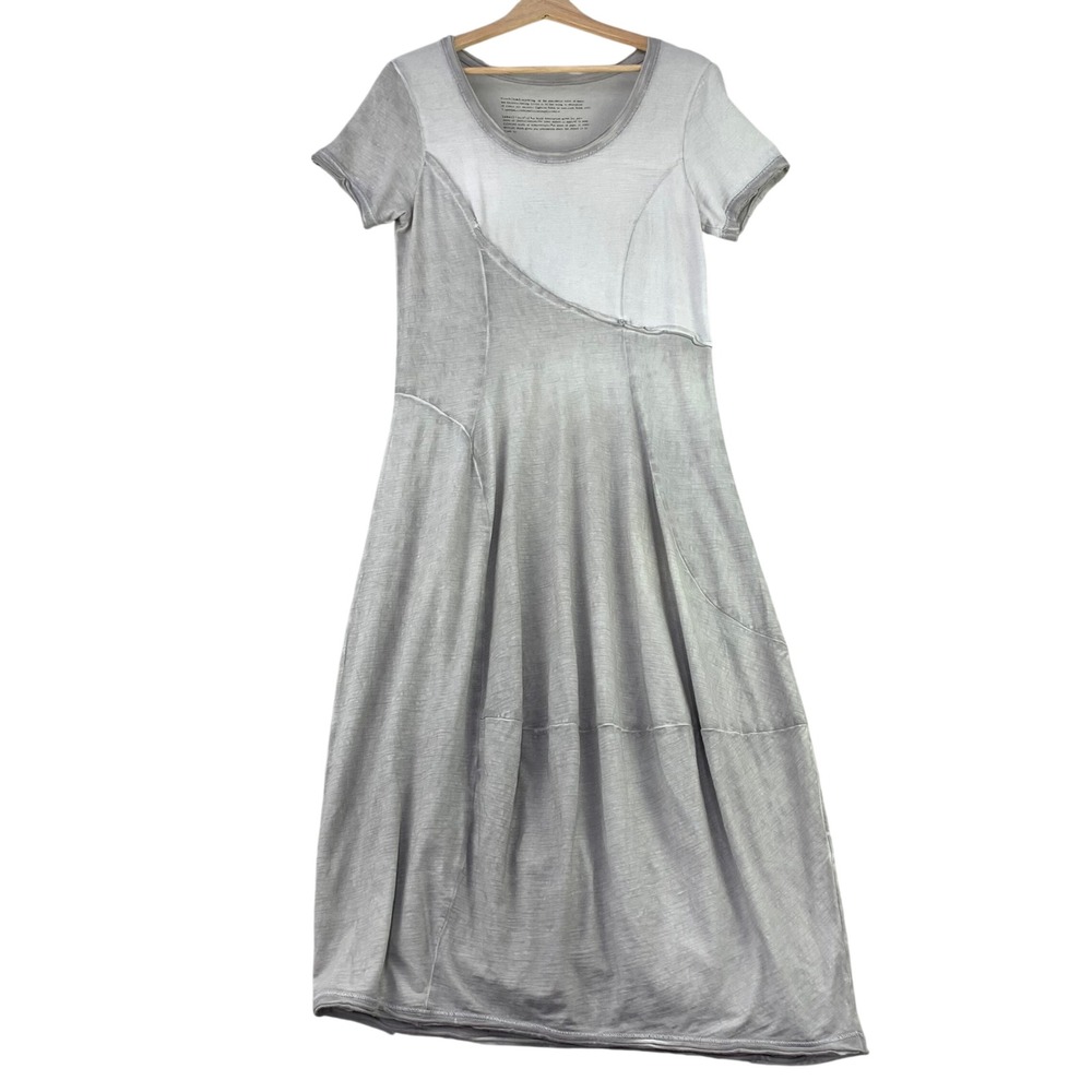 Black Label Short Sleeve Dress Women Size M Gray Lagenlook Cotton Blend‎ Midi